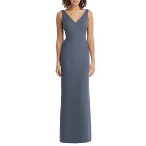 SOCIAL BRIDESMAIDS V-Neck Back Tie Chiffon Trumpet Gown Silverstone 8194 6R NWT
